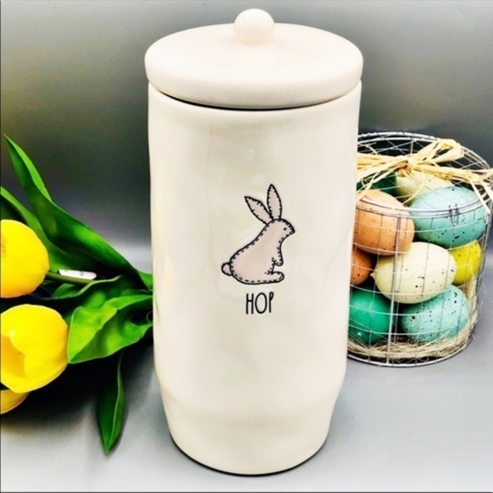 Rae Dunn HOP Easter Canister With Stitched Bunny